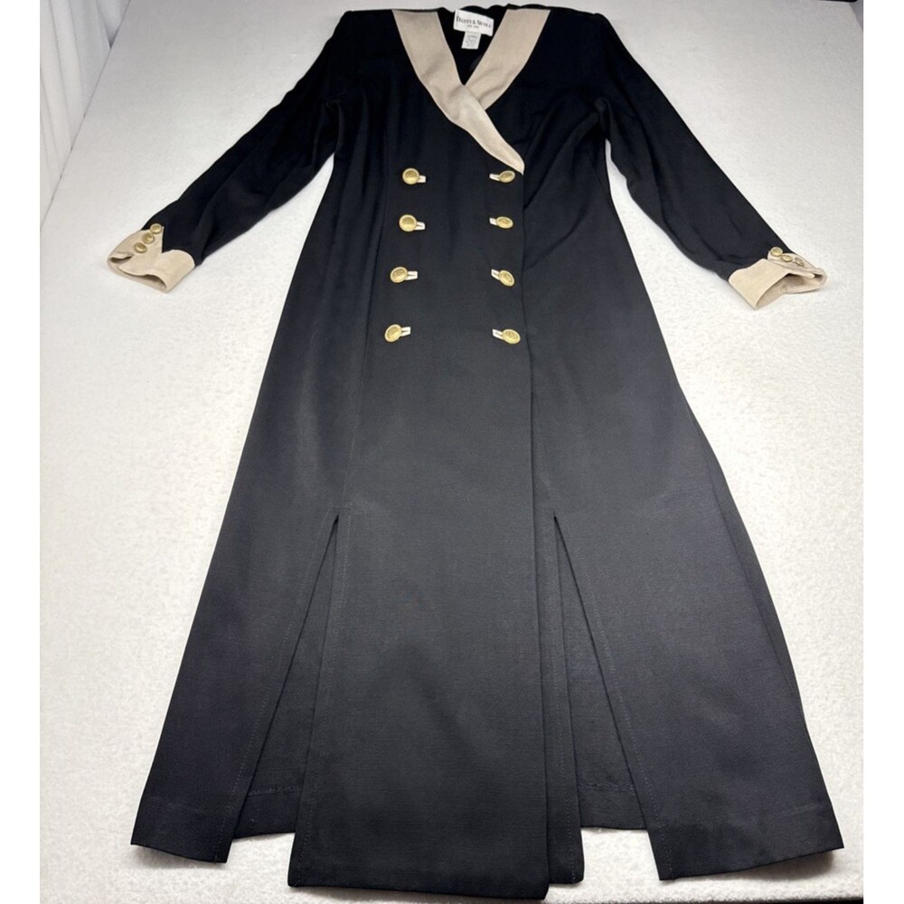Danny & Nicole Maxi Dress 12 Black Gold Buttons Made USA Vintage 80s 90s